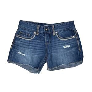 Daytrip Women's Blue Leo Cut-Off Mid Rise Jeans Shorts Size US 25
